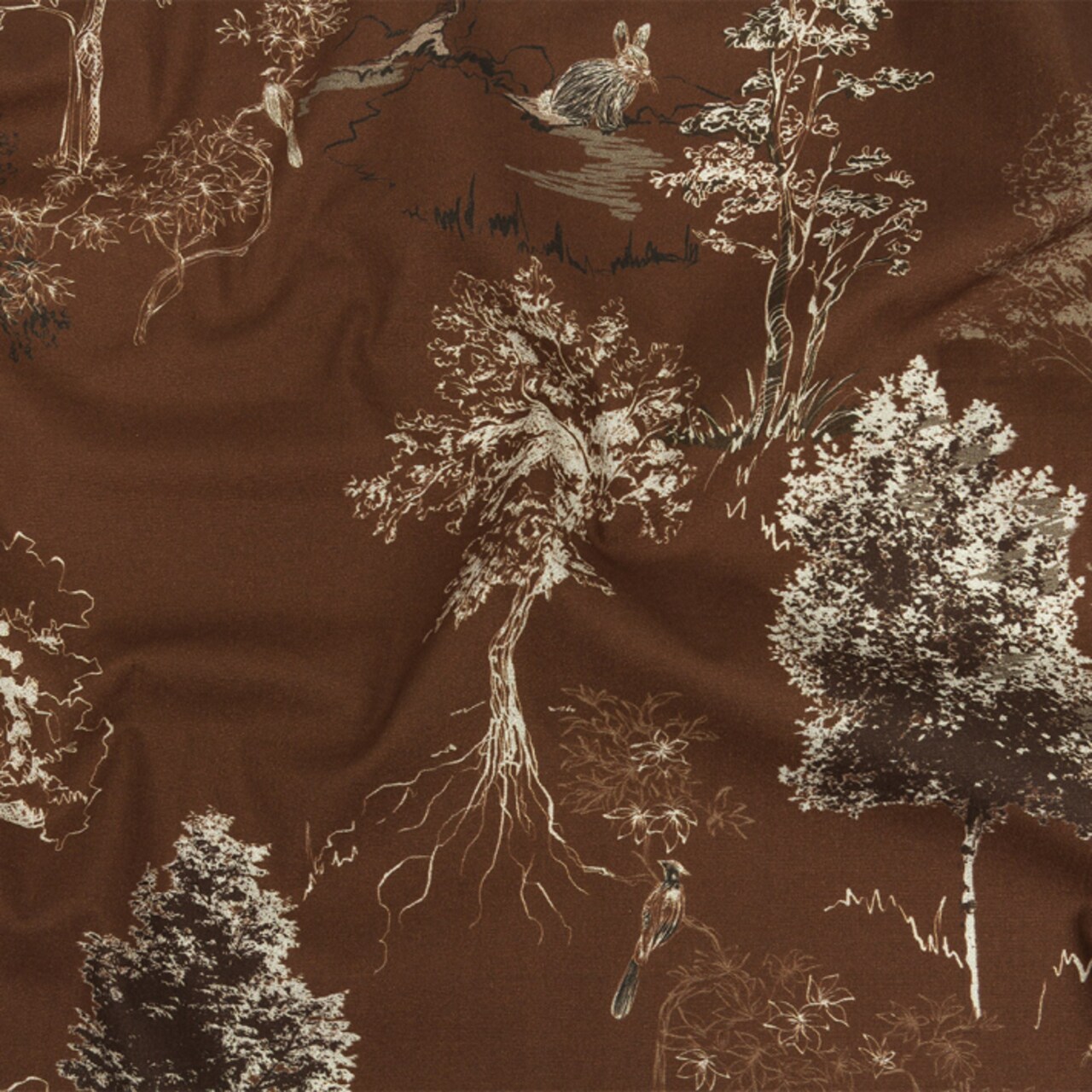 1 Yard Brown Animal and Nature Stretch Cotton Poplin Old Growth Print Fabric
